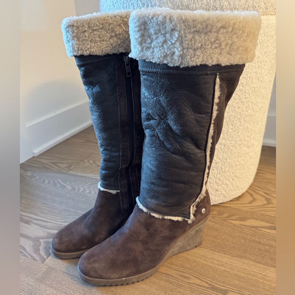 Brown Shearling Lined Ugg Wedge Boots